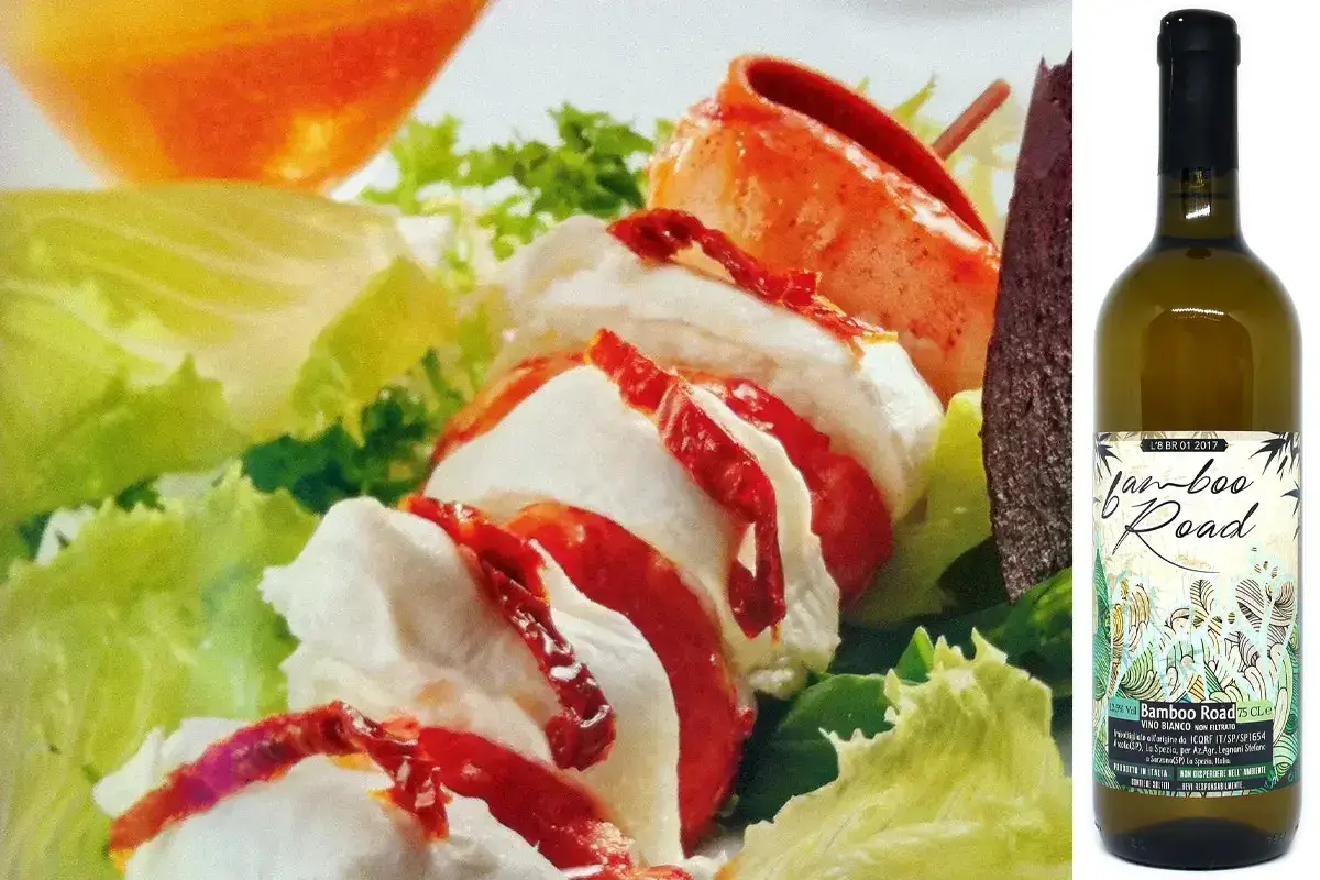 &ldquo;Spiedino di astice, mozzarella di bufala, bellini e raviolo di ananas con cuore di barbabietola alla vaniglia&rdquo; di Ernesto Iaccarino &pound;$L&rsquo;Italia del vino:$&pound; calici di Levante