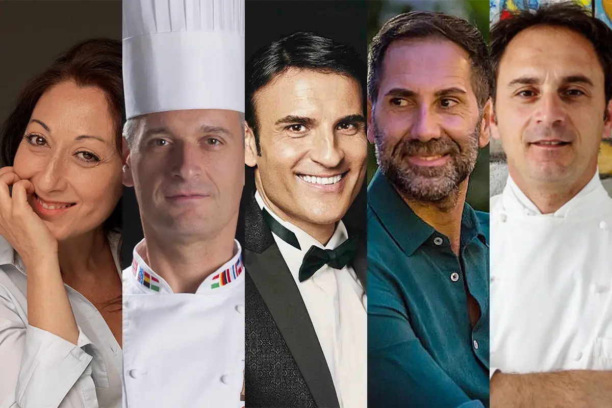 Da sinistra Vitolo, Biasetto, Da Vinci, Di Tommaso, Di Costanzo Enogastronomia, cultura e spettacolo: ecco le &ldquo;Stelle d&rsquo;Italia 2022&rdquo;