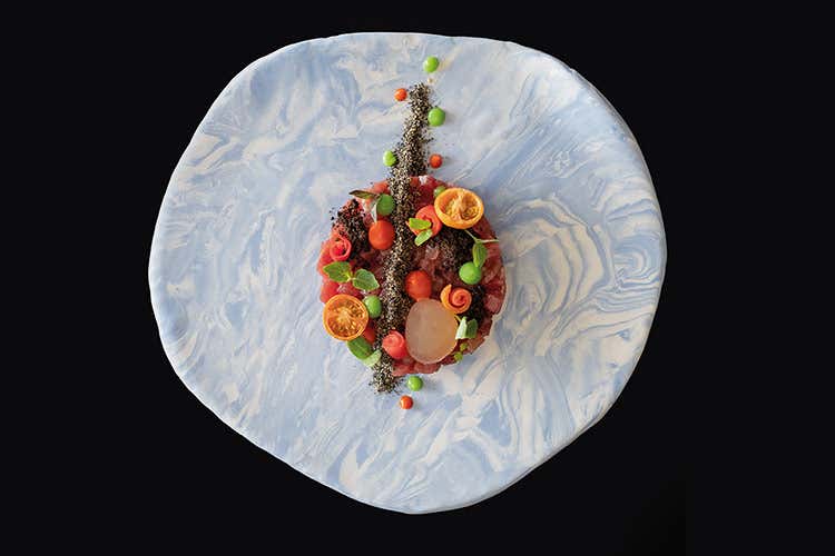 Tartare di tonno rosso, pomodoro e pomidori Tartare di tonno rosso, pomodoro e pomidori