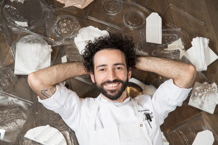 Franco Aliberti (In tavola le sculture dello chef Aliberti Al Tre Cristi i piatti diventano opere d’arte)