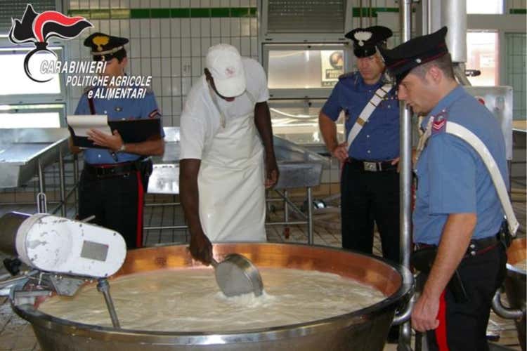 Un controllo dei carabinieri in un caseificio (Operazione Tavola SinceraFalse Dop e cibi scaduti, 5 denunce)