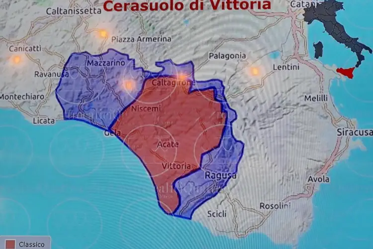 L'areale del Cerasuolo di Vittoria ricade in tre province: Ragusa, Catania e Caltanissetta 
