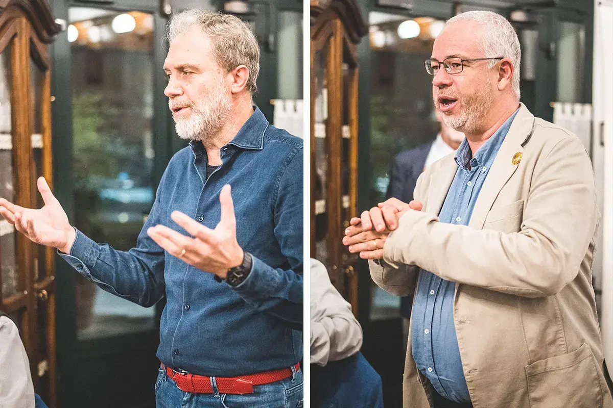 Carlo Alberto Panont (direttore Consorzio Garda Doc) e Carlo Veronese (direttore Consorzio Tutela Vini Oltrepò Pavese) “Nati per stare insieme” a Milano da Trattoria Masuelli San Marco