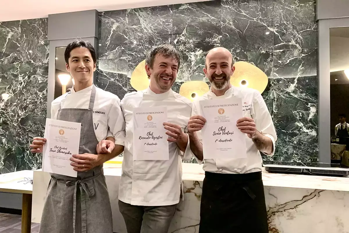 Taro Shimosaka, Riccardo Agostoni, Senio Venturi Sina Chef&rsquo;s Cup Contest: vince Riccardo Agostoni