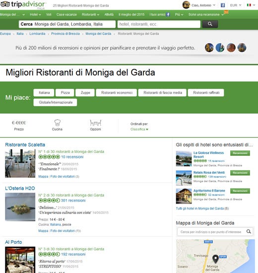 È il 1° in classifica su TripAdvisor Ma il ristorante di Moniga non esiste
