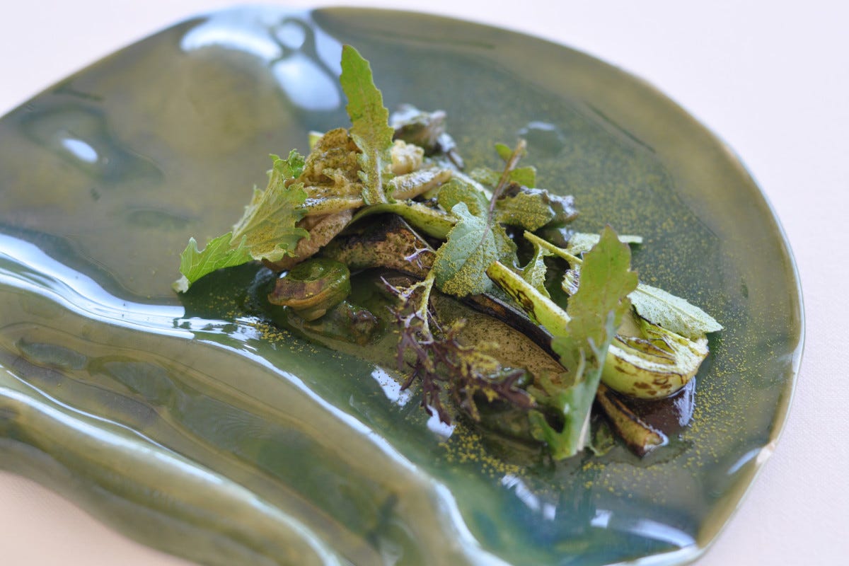 Trippa di rana pescatrice e lumache di vigna in insalata del ristorante Arcade di Porto San Giorgio 