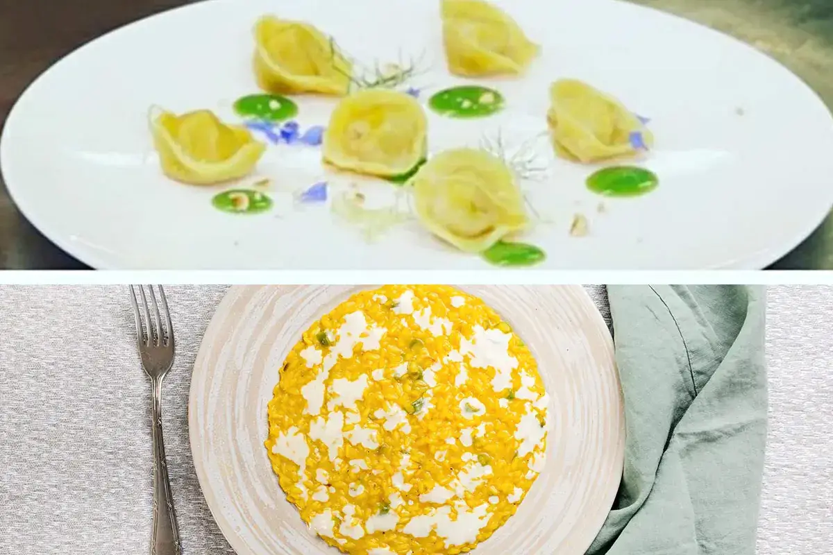 Tortelli&nbsp; di sgombo con frigitelli alla liquirizia e nocciole tostate (Sandro e Maurizio Serva, La Trota **, Rivodutri, Ri) Risotto selezione Campo dell'oste, zafferano, gocce di gorgonzola e asparago fresco (Enrico Derflingher, presidente Eurotoques Italia) L'Italia del calcio di Mancini va sulle stelle. [Ecco come la celebrano gli stellati]