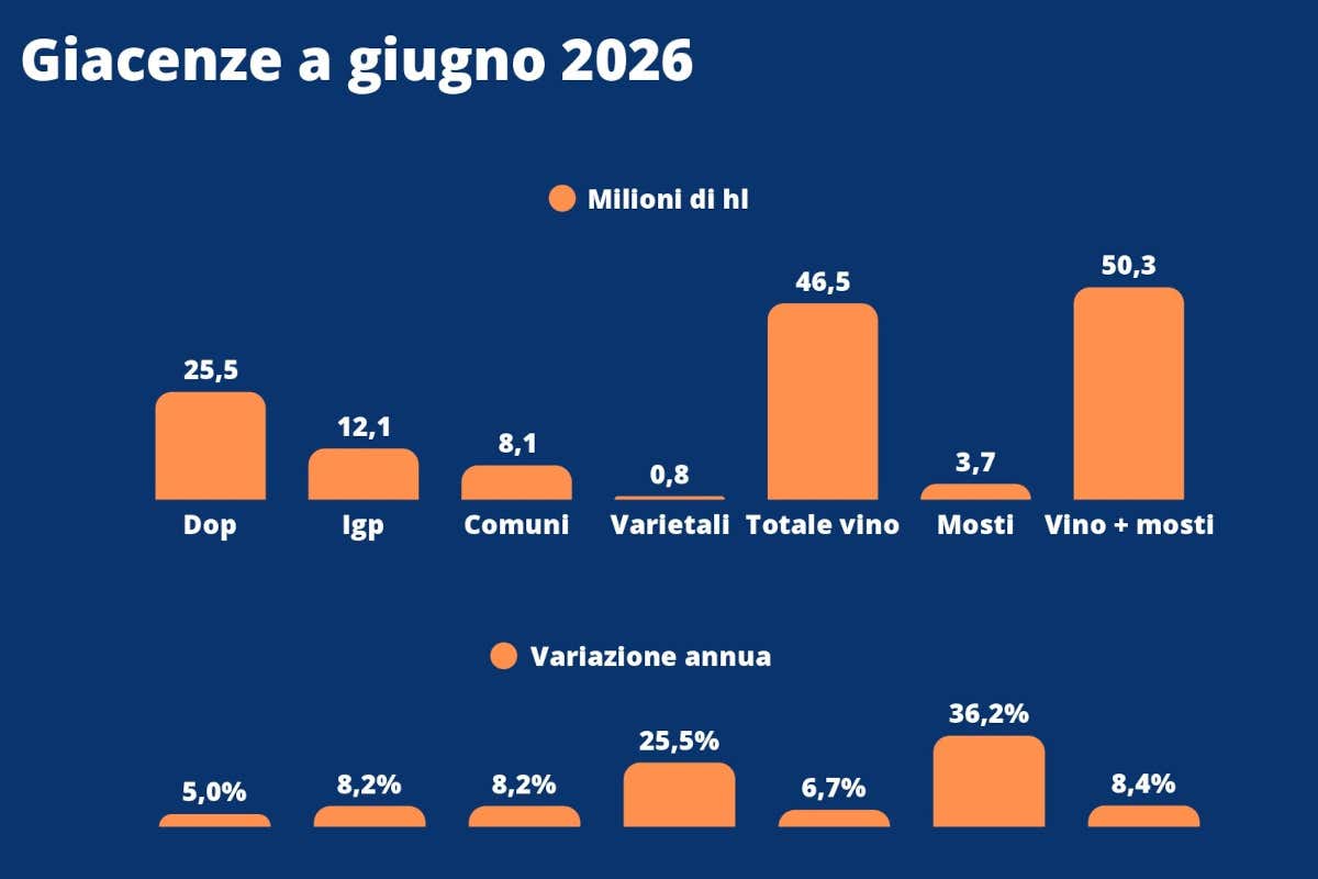 Le giacenze di vino a giugno 2026 secondo Uiv