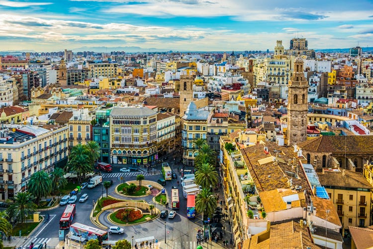 Un'immagine aerea del centro di Valencia (Paella e tapas gourmet Le tentazioni culinarie di Valencia)