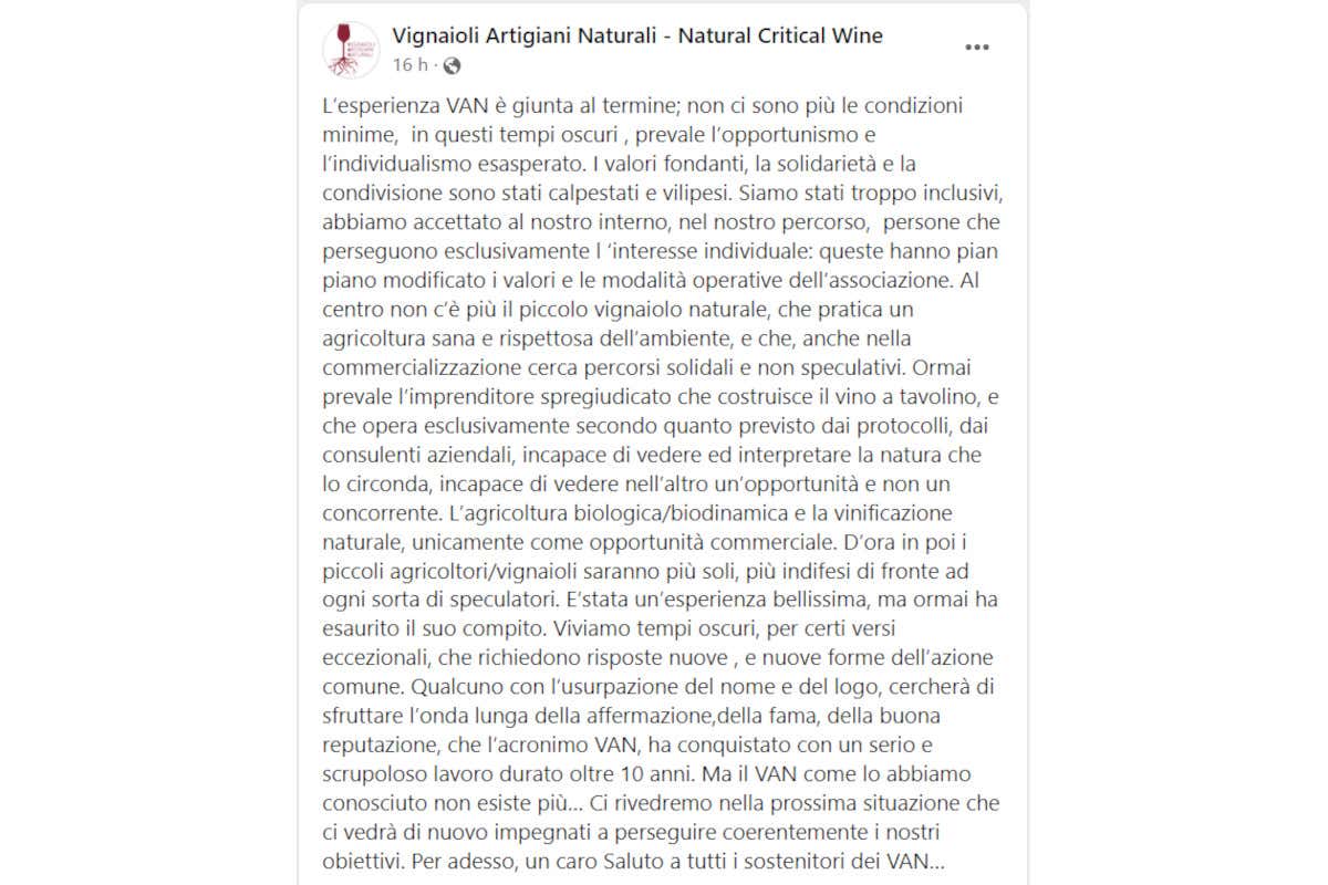 “Vignaioli artigiani naturali” non chiude: «Usurpato nome e logo dell'associazione»