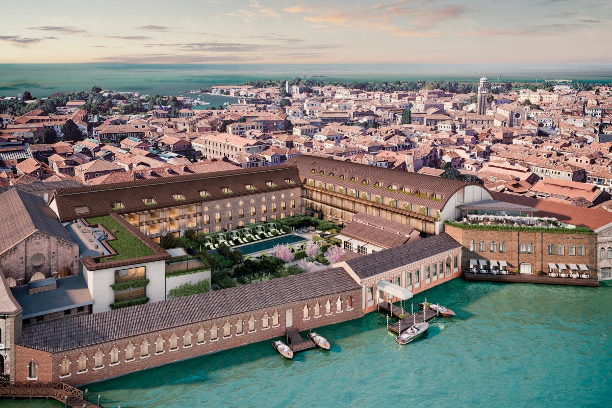 Veduta aerea del The Langham Venice (rendering) L’ex Casino Mocenigo di Venezia diventa un lussuoso resort