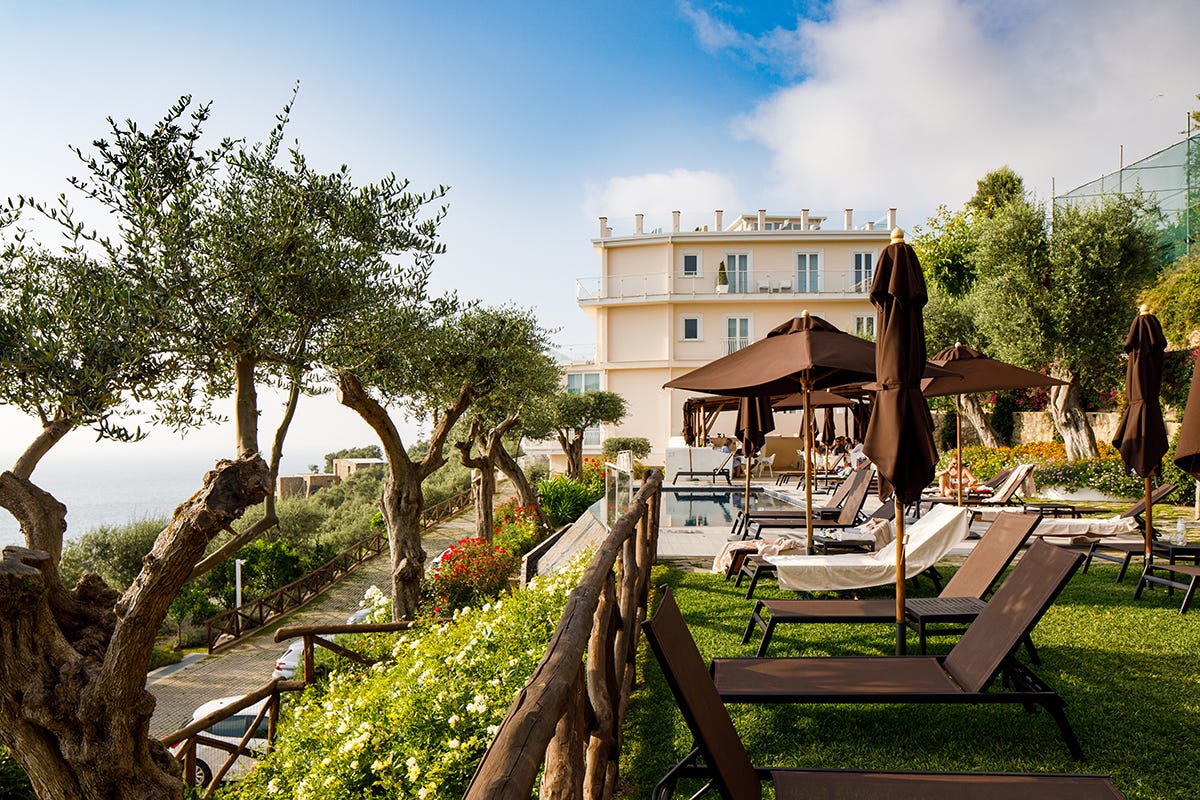Il giardino con gli ulivi mozzafiato Art Hotel Villa Fiorella, quando l’arte incontra la Costiera Sorrentina