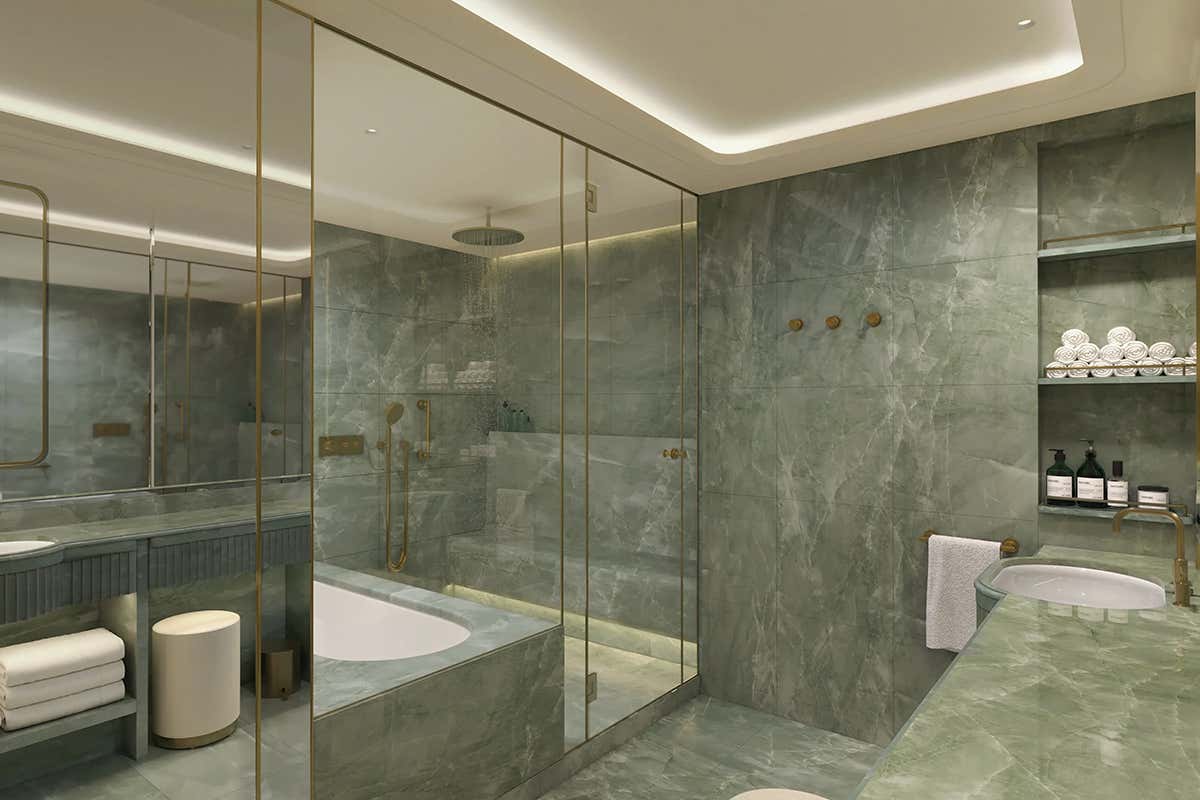 Il bagno di una delle suite dello yacht Four Seasons I