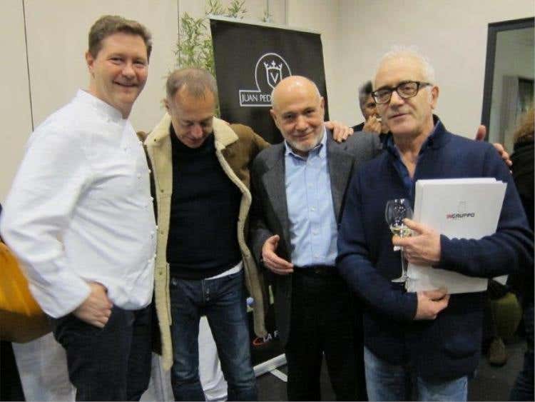 da sinistra: Chicco Cerea (Da Vittorio), Stefano Arrigoni (Osteria della Brughiera), Beppi Bellavita (La Fenice) e Lio Pellegrini (Ristorante Lio Pellegrini
