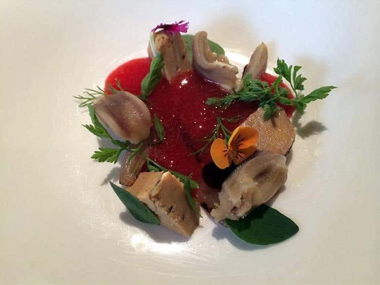 Foie arrosto, Fragole e lingua d'anatra