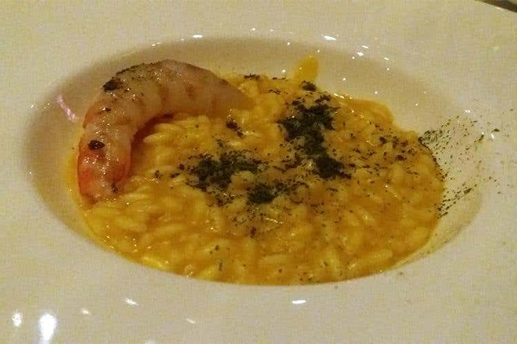 Riso, zucca, mazzancolle e polvere di alloro