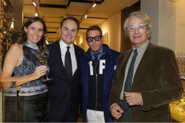 Camilla e Matteo Lunelli con Lapo Elkann e Davide Rampello