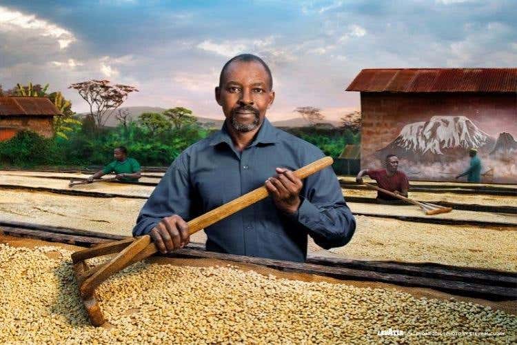 Kirua calls Tierra: uno degli scatti del Calendario Lavazza 2015 di Steve McCurry che ritrae Padre Peter Kilasara, missionario tanzaniano della Congregazione dello Spirito Santo che in Tanzania guida con determinazione l’associazione “Kirua Children”; Padre Peter è ritratto in mezzo a distese di caffè, come un difensore e protettore della sua tradizione in Tanzania