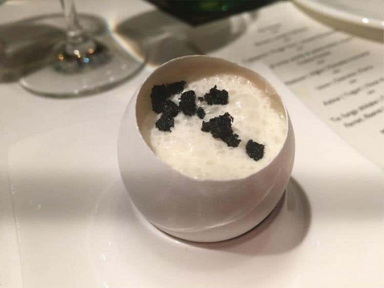 Uovo, ostriche e porro (Domenique Crenn)