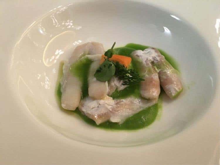 Baccalà, piselli e pompelmo
