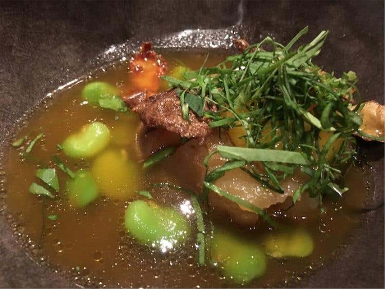 Patata al forno, fave, zucca, uovo ed acetosella