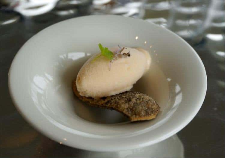 Pacchero al nero di seppia e gelato di scampo