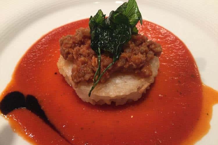 Torta di riso croccante con salsiccia brasata (A Massimo Taddei il Premio Dino Villani 
Cena al Della Torre per la premiazione)