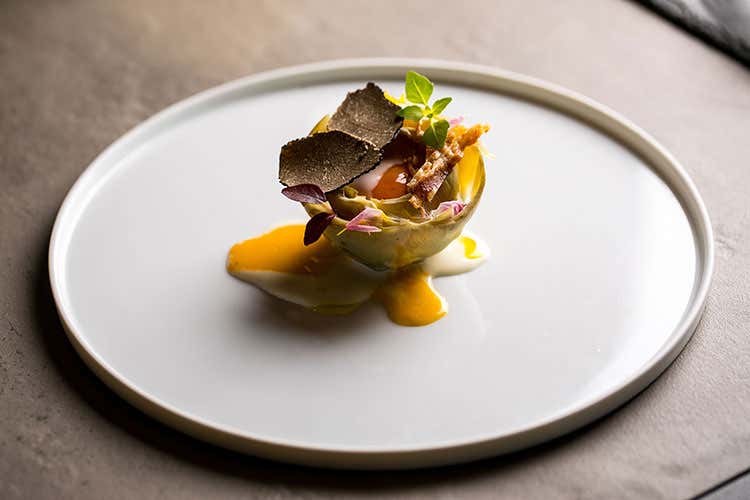 Carciofo alla carbonara (Alfonso Crisci sostituisce Glowig 
al Barrique di Poggio Le Volpi)