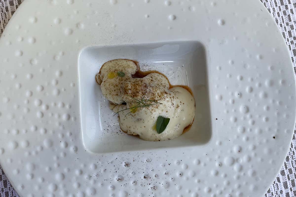 Orzo croccante con composta di verdure e una spuma all'orzo montata all'olio -Osteria di Passignano 