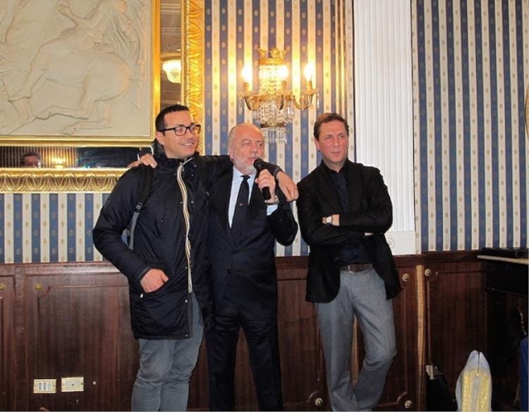 Da sinistra: Gino Sorbillo, Aurelio De Laurentiis e Maurizio Cortese