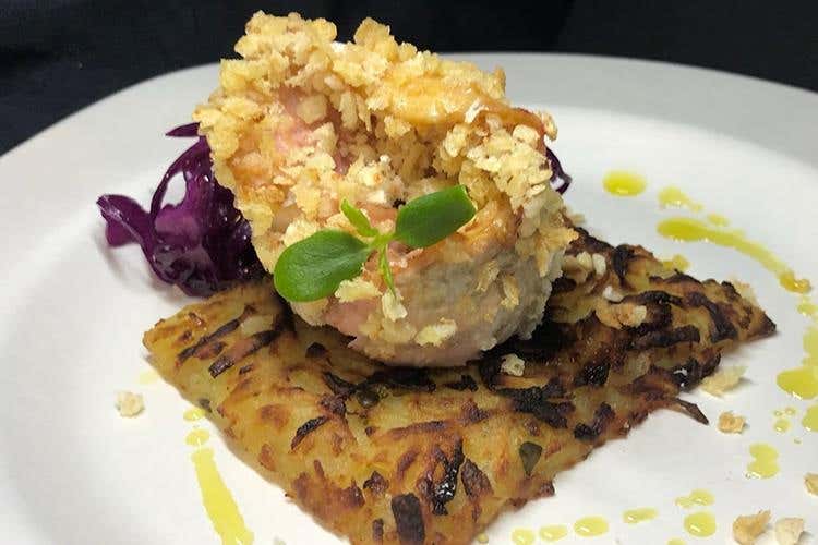 Turbante di branzino viola su crosta di patate e cavolo viola marinato (Big Air Food, da Francesco Babini 
«So cucinare tutto, datemi 4 ingredienti»)