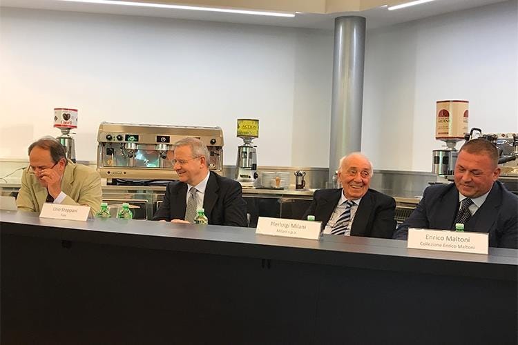 Carlo Castiglioni, Lino Stoppani, Pierluigi Milani, Enrico Maltoni - Caffè Milani festeggia gli 80 anni 
Per l'occasione un nuovo stabilimento