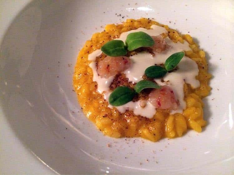 Risotto alla zucca, gorgonzola, noce moscata, battuta di astice