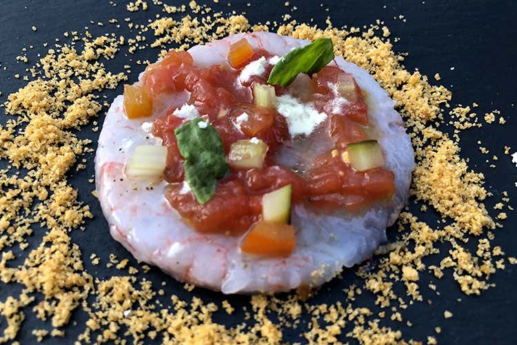 Pizza di gamberi (Champagne De Venoge 
alla Trattoria di Sacerno)