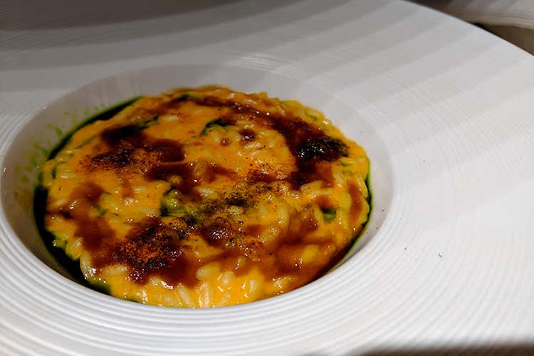 Risotto GliAironi, peperone al legno, fondo vegetale alla Birra Cattafame - Simone Breda (Cuochi uniti per Cascina Cattafame )