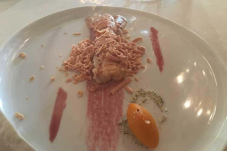 Coda di scampo di Mazara con foie gras e sorbetto di zucca (Da Vittorio, dall'inizio alla fine 
Un viaggio tra ricordi e ricette)