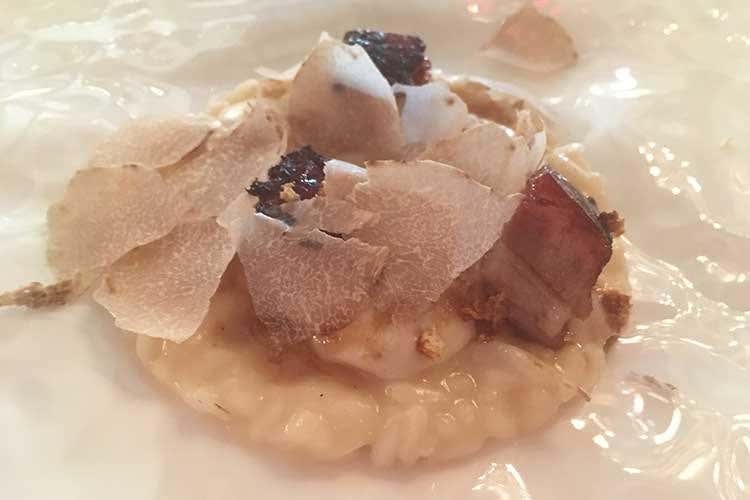 Risotto, castagne, pancia di maiale e tartufo bianco, abbinato a Curtefranca Chardonnay cá del bosco 2008 (Da Vittorio, dall'inizio alla fine 
Un viaggio tra ricordi e ricette)