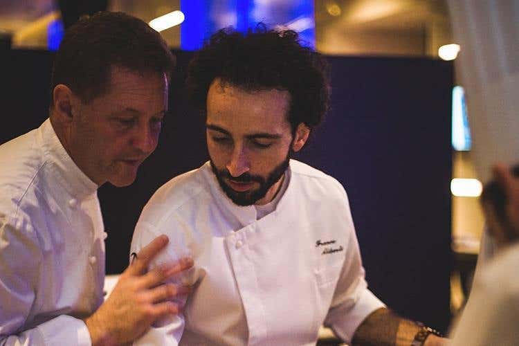 Chicco Cerea e Franco Aliberti (Euro-Toques, alta cucina in tavola 
per la cena di gala al Gallia di Milano)