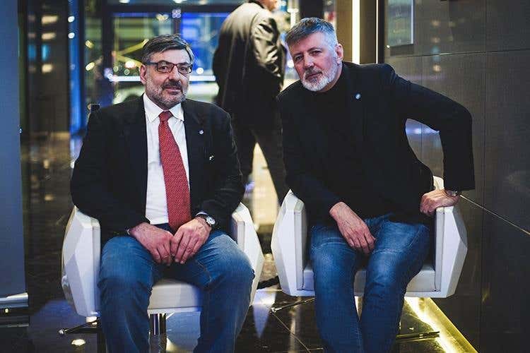 Paolo Schiavo e Gianni Tarabini (Euro-Toques, alta cucina in tavola 
per la cena di gala al Gallia di Milano)