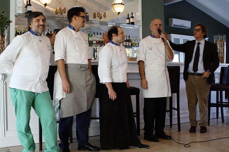 Paolo Schiavo, Giorgio Sanchez, Michele Pedrazzini, Enrico Derflingher e Guido Folonari (Euro-Toques, il ritorno a Donna Olimpia )