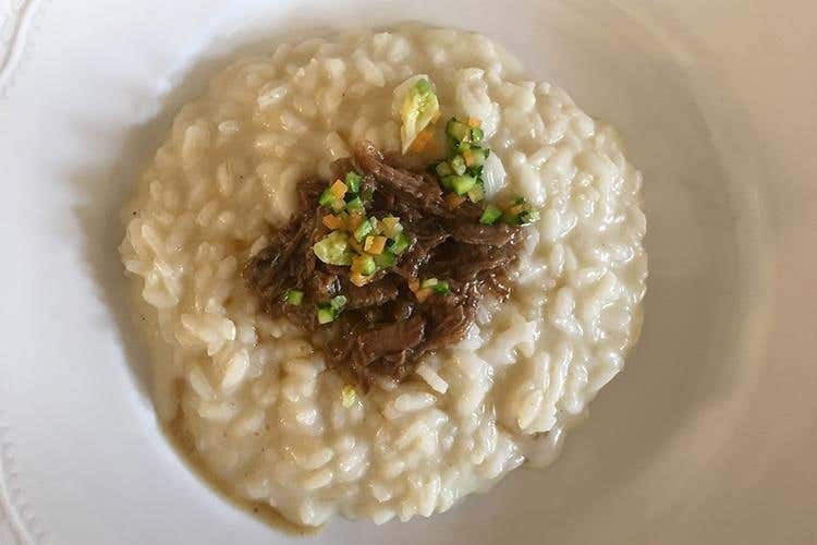 Risotto con genovese di bufala e verdurine croccanti (Il lunch di Matteo Sangiovanni Da Paestum alla tavola di Euro-Toques