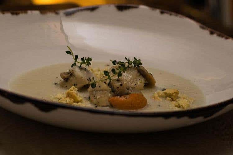 Capasanta grigliata, topinambur, liquirizia e taralli - L’Enosteria di Marwan e Roberta 
Aria di casa e qualità a Fossombrone