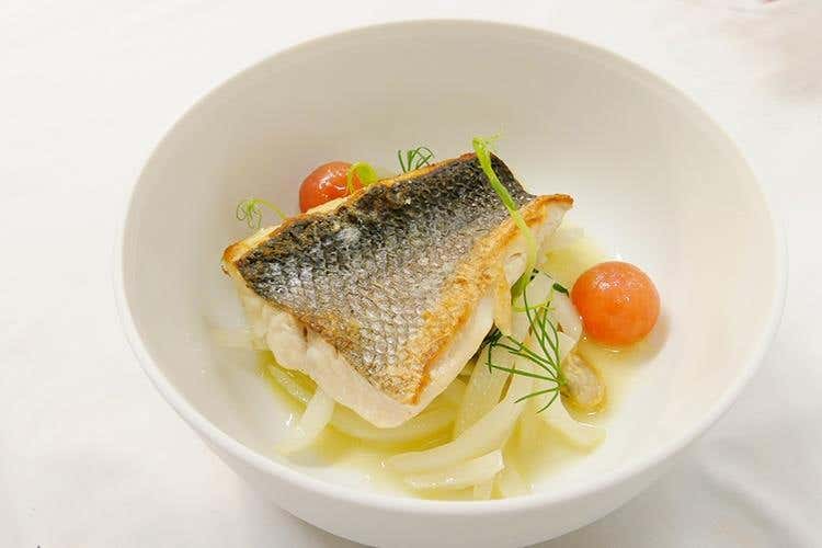 Spigola d'altura con finocchi brasati e vongole veraci (Gazebo)