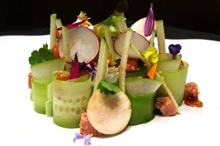 Insalata di trota salmonata - Stefano Baiocco (Meet in Cucina valorizza le Marche
Viaggi formativi a partire dal territorio)