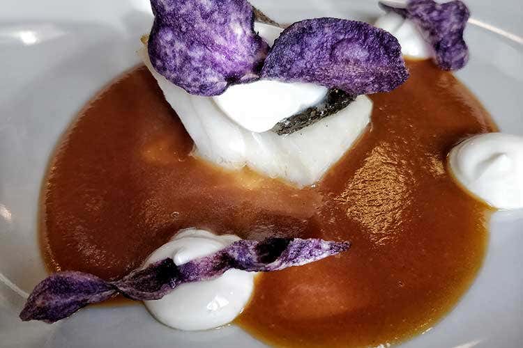 Baccalà in olio cottura, la sua maionese e crema di faraona (Nasce la Confraternita del Grasso 
La prima dedicata in Italia)