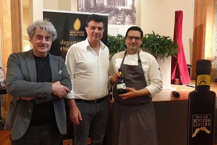 Luigi Caricato, Alfredo Anfosso ed Emanuele Petrosino (Olio Riviera Ligure Dop nel piatto 
Più “leggera” la cucina di Petrosino)