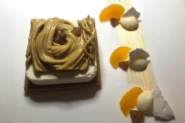 Gran finale. Montebianco al mandarino - Gino Fabbri (Petrosino & friends, una “Cena a teatro” 
a I Portici, faro dell'hotellerie bolognese)