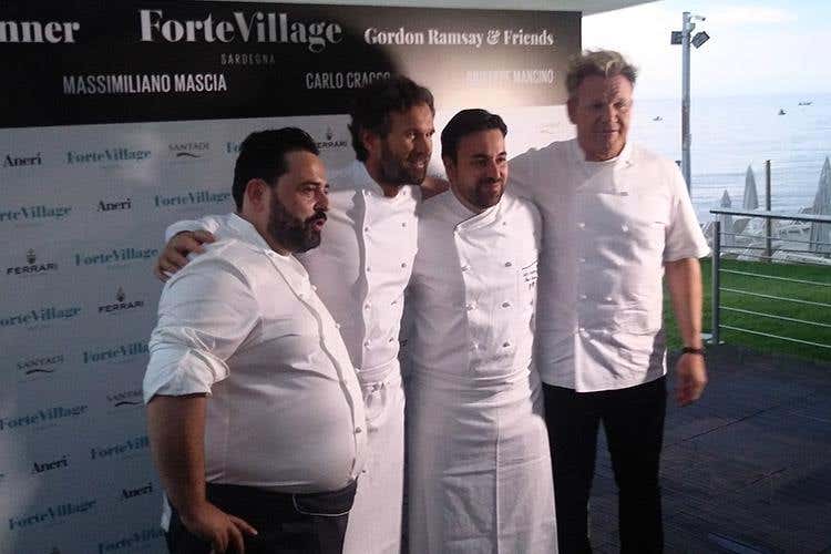 Giuseppe Mancino, Carlo Cracco, Massimiliano Mascia e Gordon Ramsay (Ramsay & Friends al Forte Village 
Cucina gourmet, ma tavola solidale)