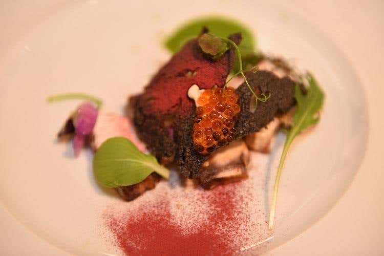 Filetto di ombrina leggermente affumicato alla brace di ulivo (Riso Acquerello, le declinazioni in cucina 
Serata gourmet al Particolare di Siena)