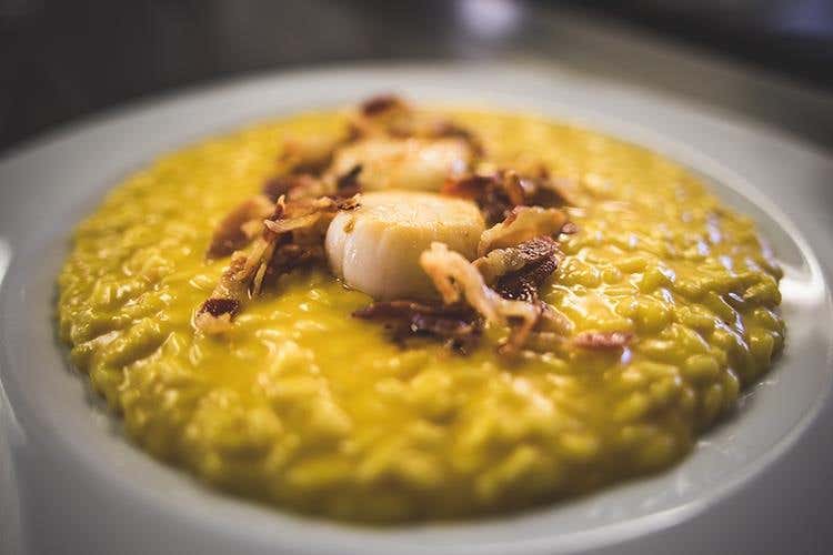 Risotto alla zucca, cappesante e pancetta croccante